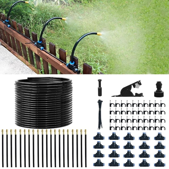 65.6Ft 360 Adjustable Drip Irrigation System Kit, Automatic Garden Watering System with 20 Copper Nozzles, Atomizing Misting Watering System with 360 Bending Dropper for Plant Lawn Patio