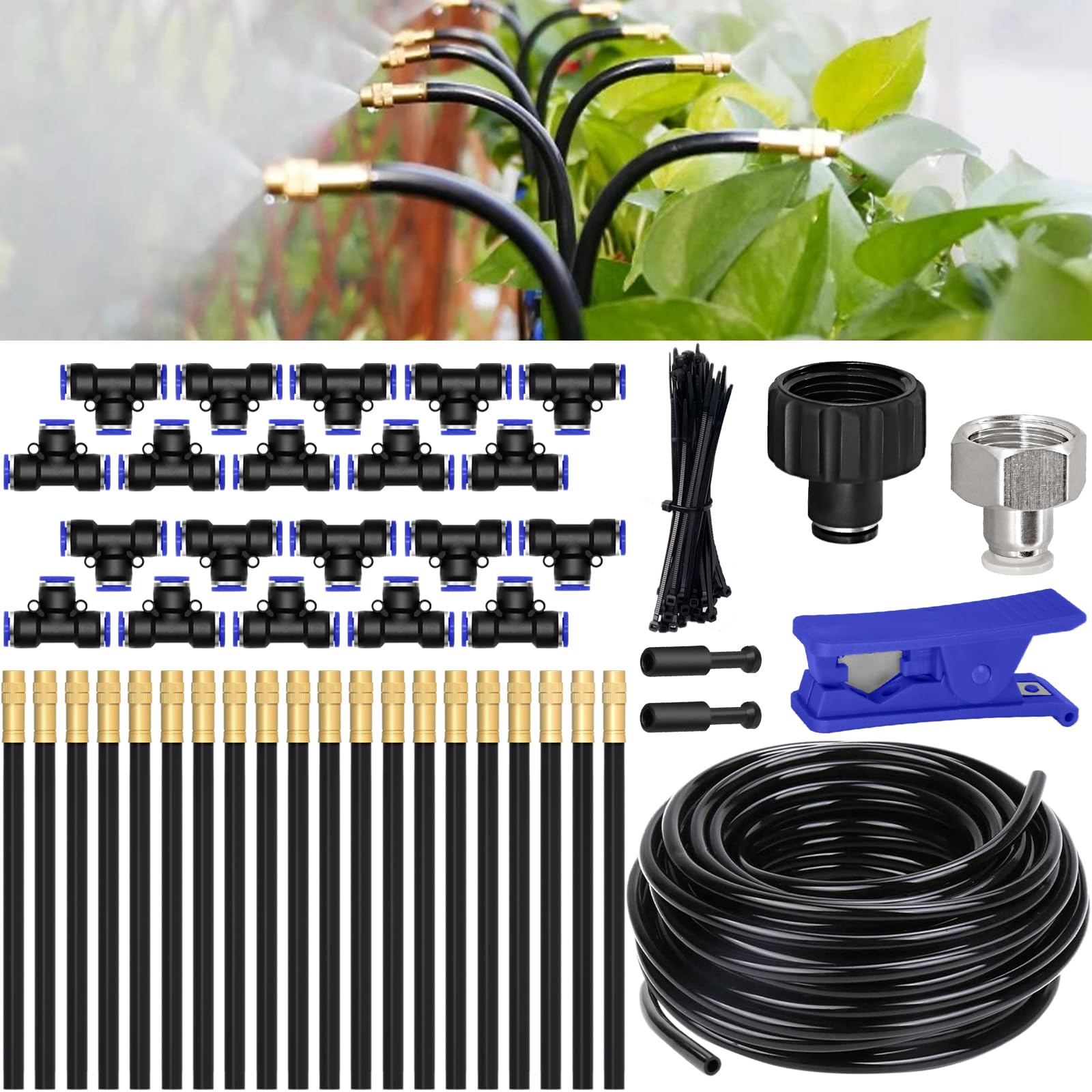 65.6ft/20m Drip Irrigation System  360° Bendable For Garden Watering With Quick Connector And Adjustable Nozzles Kit Greenhouse Yard Plants