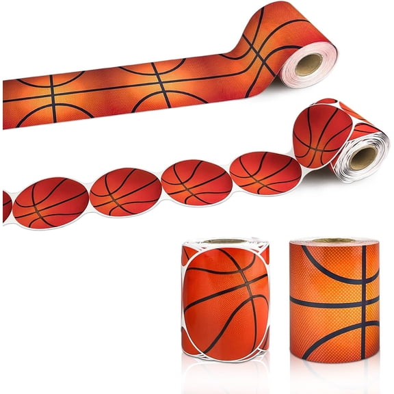 65.6ft Bulletin Board Border Decorations, 2 Rolls Basketball Trim, Classroom Edging for to School Decor, Teacher & Homeschool Supplies (Basketball)