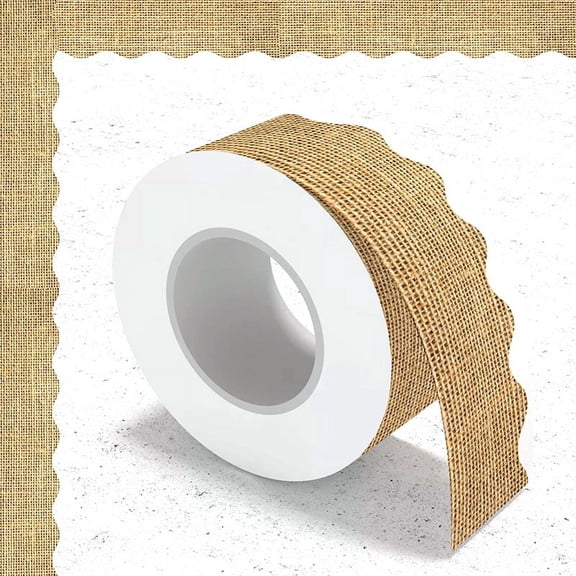 65.6ft Burlap Bulletin Board Border Roll, 2.76" Wide Scalloped Classroom Border Trim, Self-Adhesive Rustic Bulletin Board Decoration Tape for Chalkboard, Whiteboard, School, Office, Home Decor