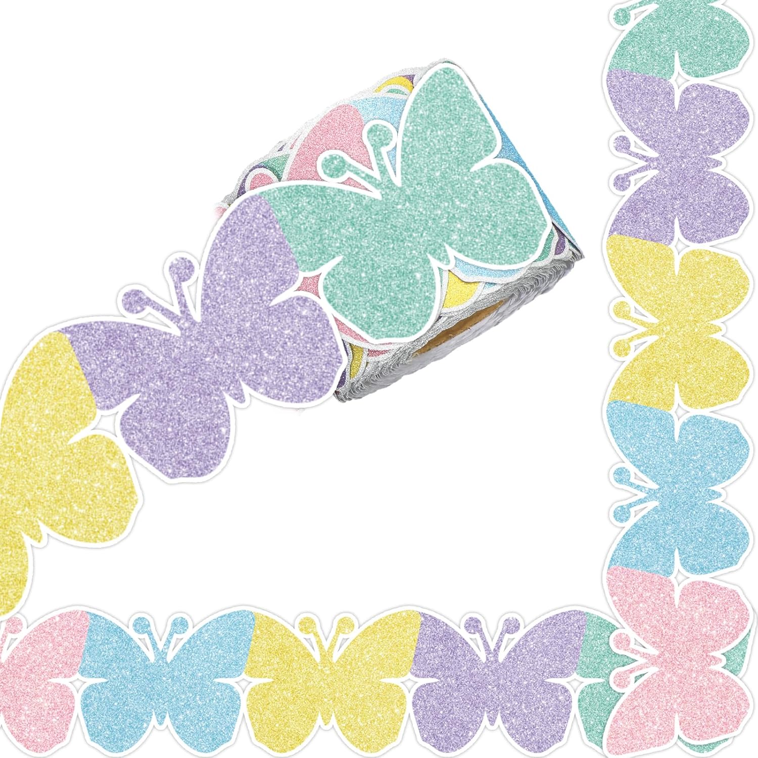 65.6ft Butterfly Bulletin Board Border Glitter Pastel Butterfly Die-Cut ...