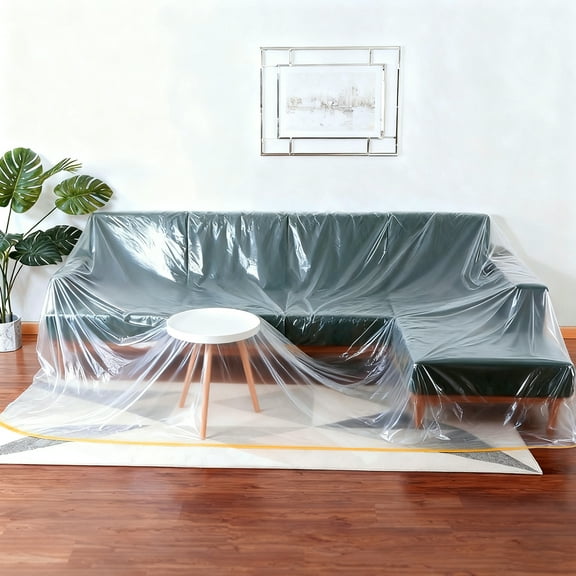 65.6ft x 35.4" Plastic Sofa Couch Cover Furniture Protector with Adhesive Strap