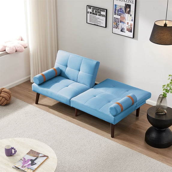 65.7" Convertible Sofa Bed, Linen 2 Seater Couches with Solid Wood Legs, Modern Loveseat Sofa Bed for Living Room, Bedroom, Apartment