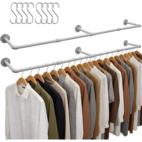 65.7 Inch Industrial Pipe Wall Mounted Clothes Rack Heavy Duty ...