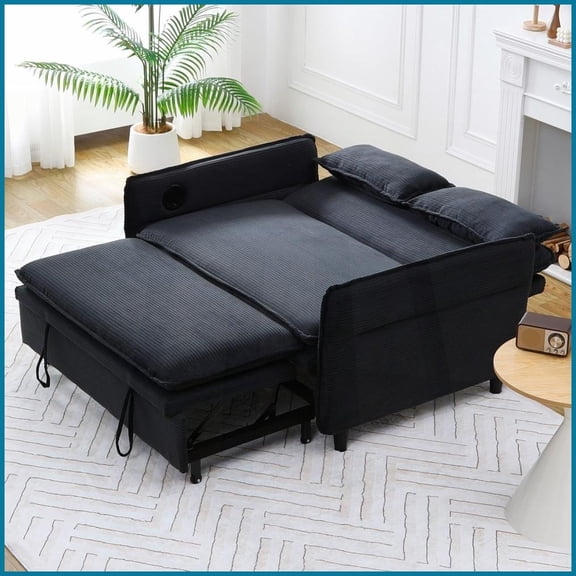 65.74-Inch Striped Fabric Convertible Sofa Bed with Adjustable Armrests & Backrest - Ideal for Living Rooms & Bedrooms