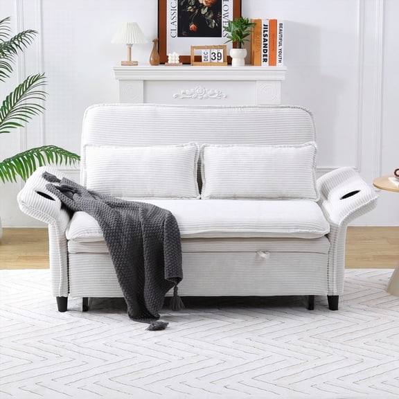 Modern Beige Fabric 65.74-inch Multi-functional Sofa Bed for Bedrooms & Living Rooms