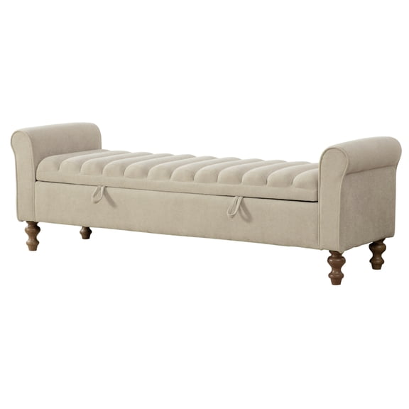 65.75" Wide Modern Upholstered Storage Bench With Double Lids