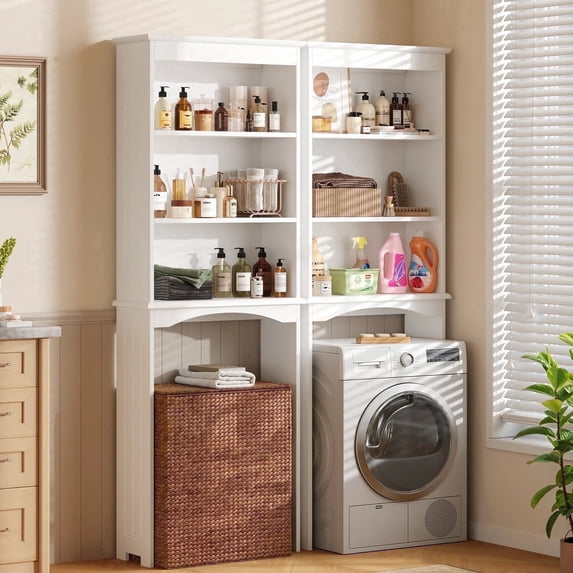 65.9" Over the Toilet Storage Cabinet with 3 Adjustable Shelves – Rust-Proof for Laundry , White