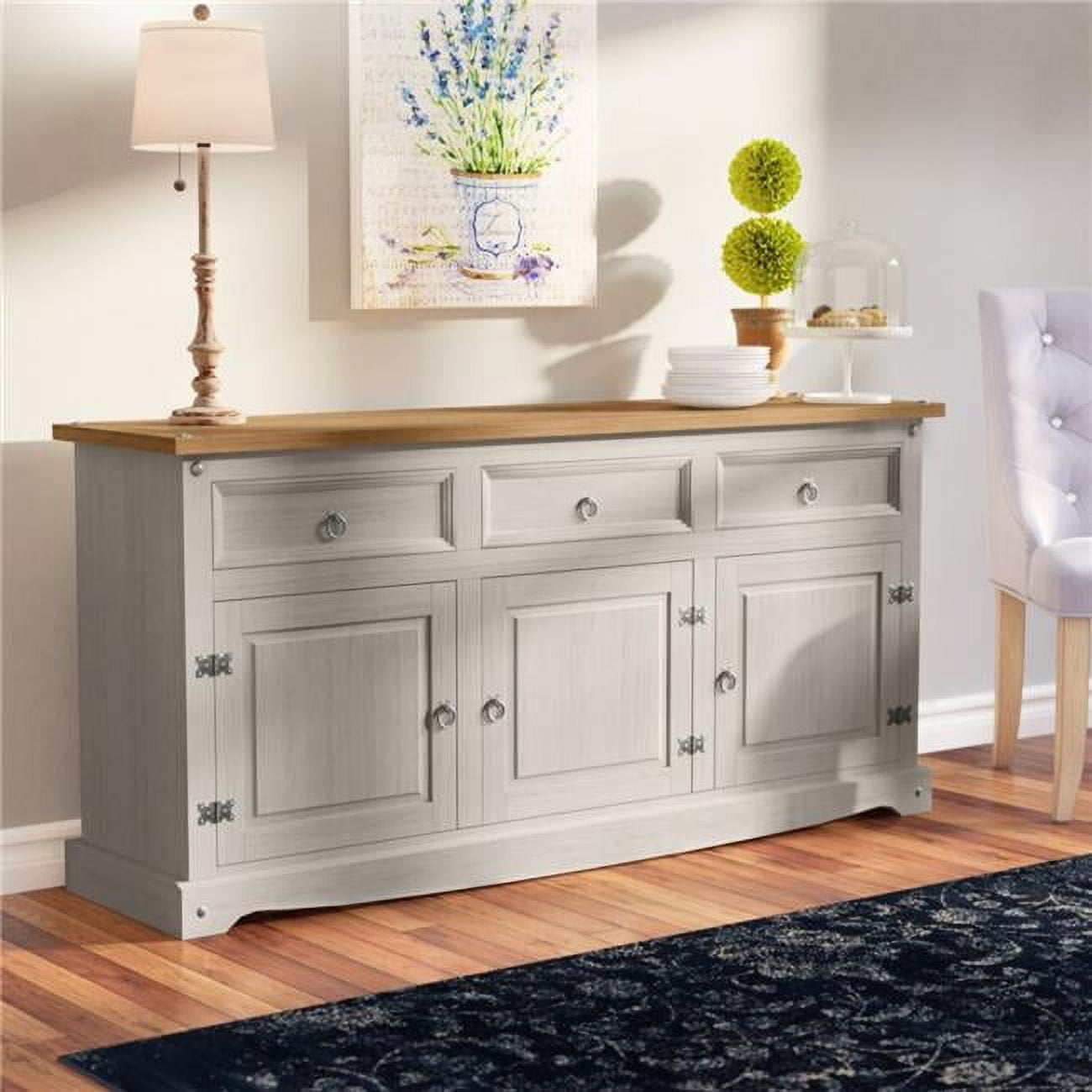Cottage Series Gray Pine Wood Buffet Sideboard with Storage
