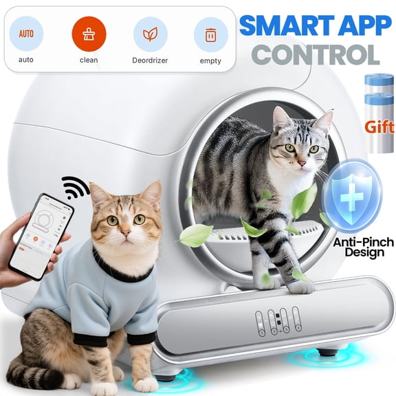 65+9L Self Cleaning Cat Litter Box, Automatic Cat Litter Box with Safety Protection, Large Capacity, Odor Removal, APP Control, with 2 Rolls Liners, Anti-Pinch Design
