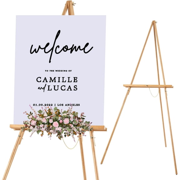 65" A-Frame Tripod Easel Stand Wooden Display Easel with Adjustable Canvas Holder Floor Easel for Wedding Signs Posters Paintings Artwork(Natural)