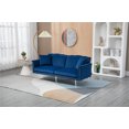 thumbnail image 1 of 65" Accent Sofa, Modern Velvet Futon Sofa Bed with Adjustable Backrests and 2 Pillows, Convertible Loveseat Sofa Sleeper Bed with Nailhead Trim for Living Room, Bedroom, Apartment, Navy, 1 of 7
