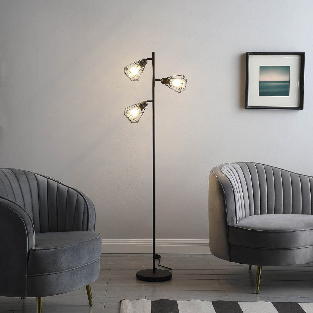 65" Adjustable Cage Shade Industrial Farmhouse Metal Floor Lamp Rustic Standing Lamp for Living Room  Bedroom  Office   Vintage Style Lighting with Height Adjustable Design