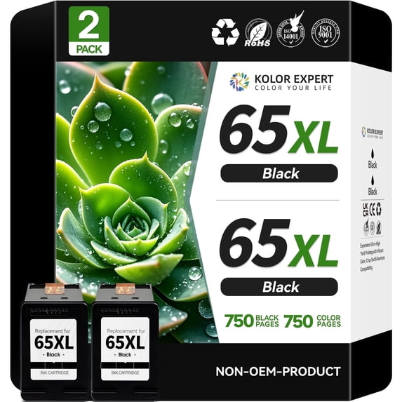 65 Black Ink cartridges for HP 65XL Black Ink cartridges for HP DeskJet 3755 Printer (2-Black) compatible