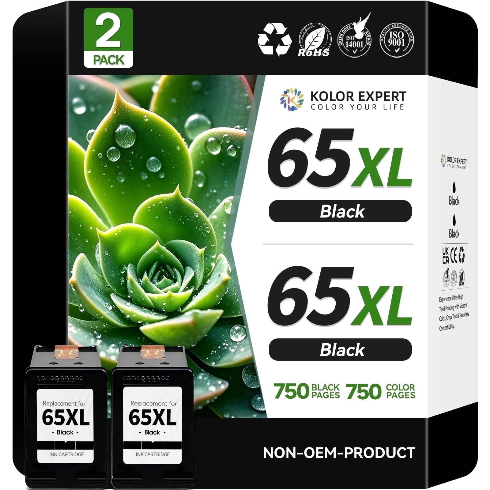 65 Black Ink cartridges Compatible for HP 65XL Black Ink cartridges for DeskJet 3755 Printer (2-Black)