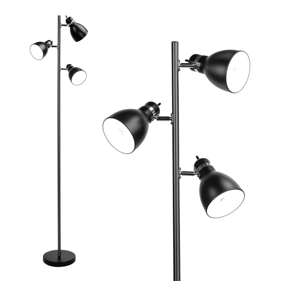 65" Black Metal Tree Floor Lamp Modern Standing Tall Pole with 3 Adjustable Rotating Lights Floor for Living Room Bedroom Offic(not include bulb)