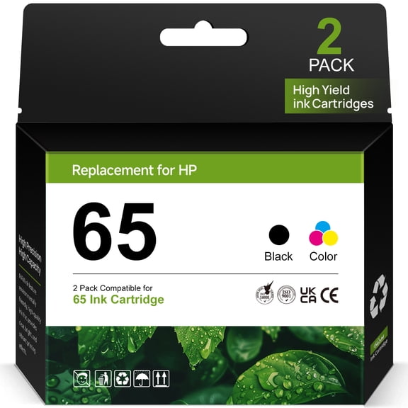 65 Ink for HP 65 Ink Cartridge Black Tri-color Ink Cartridges for Compatible for HP Printers Ink 65 (2-pack)