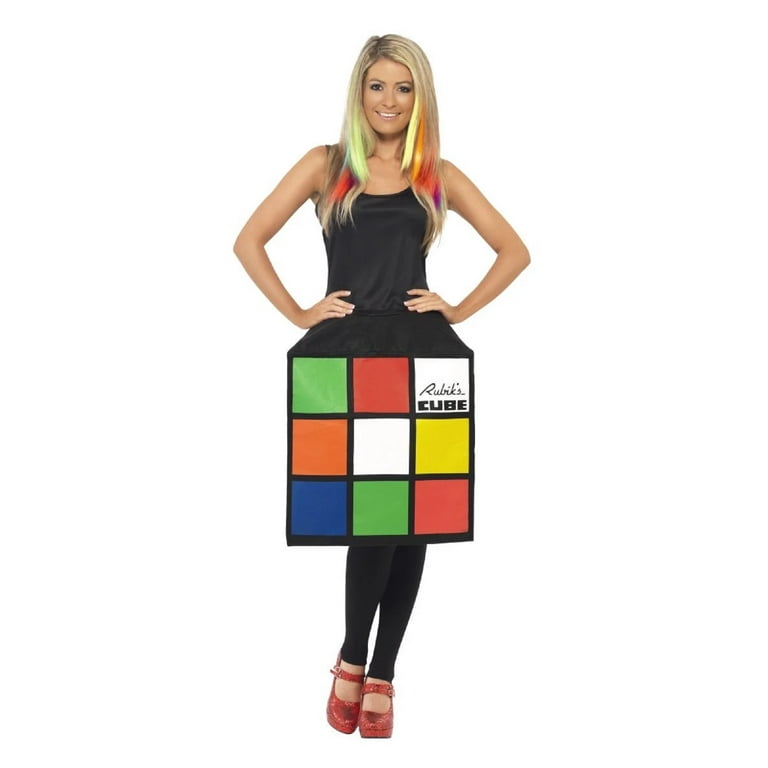 Rubiks Cube Costume Adult 3D Dress Multi Coloured Rubiks Cube Costume Adult 3D Dress Multi Coloured