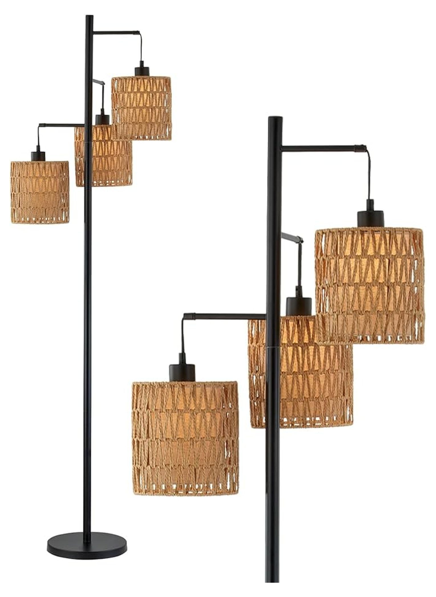 65" Boho Rattan Floor Lamp for Living Room, 3 Lights Farmhouse Tree ...