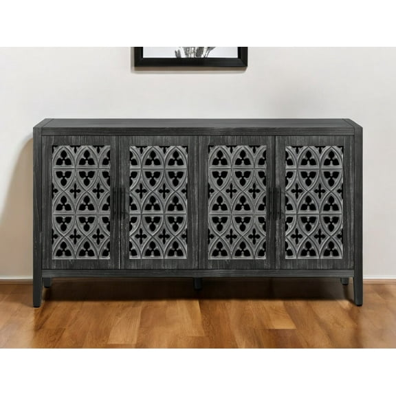 65" Charcoal Distressed Wood Sideboard with Four Doors