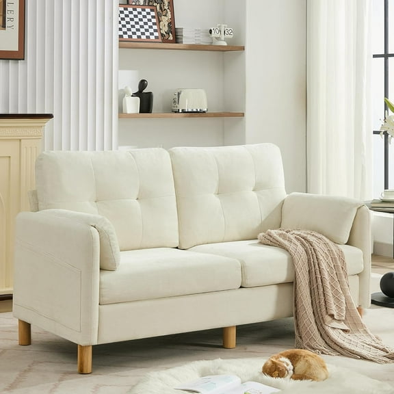 65" Chenille Loveseat Sofa, Modern 2-Seater Love Seat Couch with Armrest Pillows,Upholstered Tufted Loveseat Couches for Living Room Bedroom, Beige
