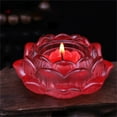 thumbnail image 1 of Crystal Lotus Tea Light Holder, Kingtowag Red Prayer Decorative Candlestick, Colorful Glass Butter Base Lotus Leaf Candle Holder for Romantic Home Decor, 1 of 5