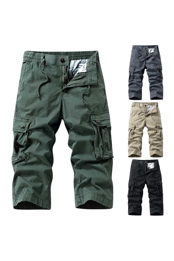 Up to 65% Off Clearance DDAPJ pyju Mens 3/4 Long Cargo Shorts Drawstring Elastic Waist Capri Shorts Below Knee Casual Work Shorts with Multiple Pockets Army Green XXL
