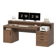 65" Computer Desk with 3 Drawers & Printer Shelf for Home Office | Office Desk with Printer Shelf & File Drawer, Executive Desk Writing Study Table with Monitor Stand, Brown