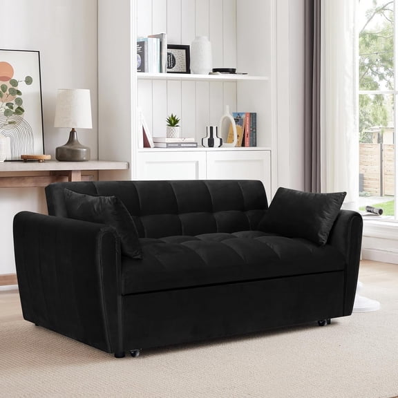 65'' Convertible Large Size Sofa Bed, 3-in-1 Pull Out Couch, Modern Velvet Double Sofa with Adjustable Backrest, Storage Bag and Pillow for Living Room, Dorm, Apartment