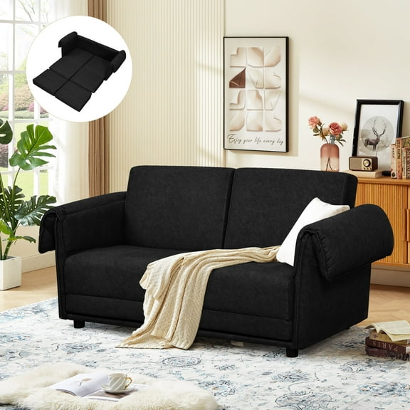 65"Convertible Pull Out Sofa Bed,2-In-1 Convertible Sleeper Couch,Multi-Functional Loveset Small Couch For Living Room, Bedroom, Small Spaces(black)