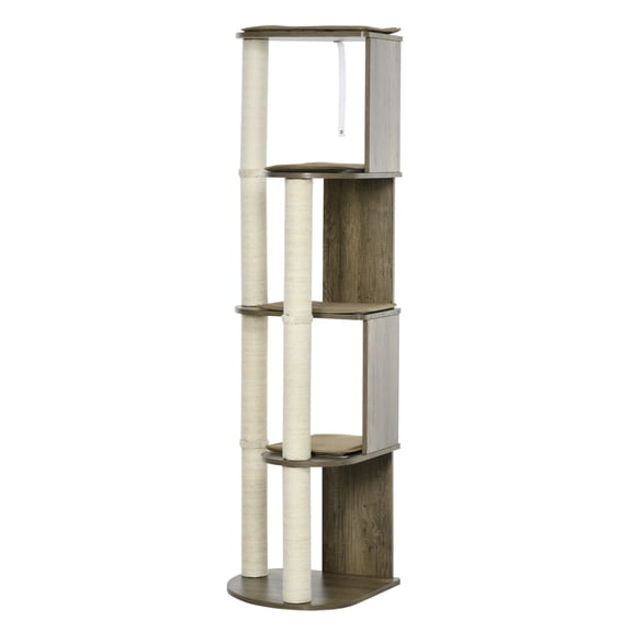 65" Corner Cat Tree, Modern Kitten Tower with Scratching Posts, Large Multilevel Cat Climbing Tower, Cream White