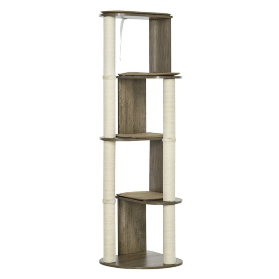 65" Corner Modern Cat Tree Tall for Climbing, Large Multilevel Cat Tower with Scratching Posts, Small-Fit Kitten Tower with Sisal, Cream White