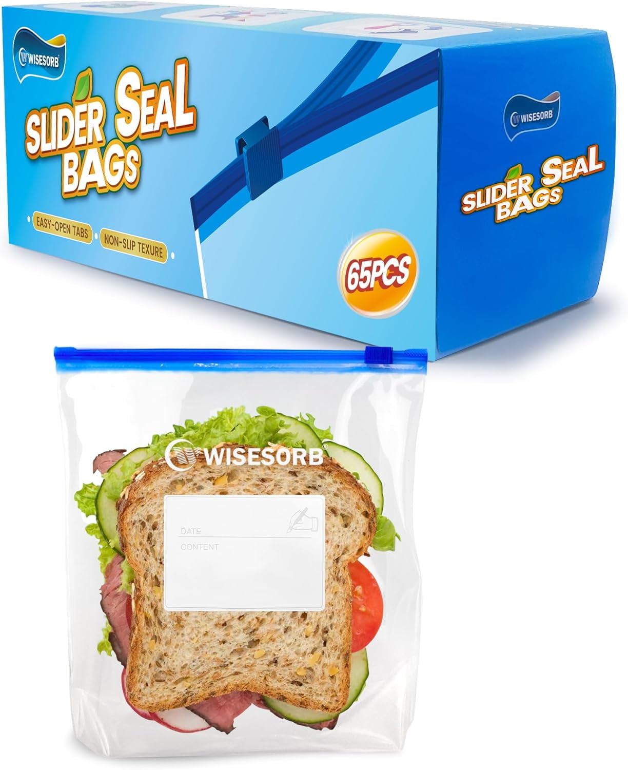 65 Count Gallon Food Storage Slider Bags for Preserve Freshness