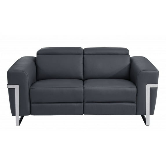 65" Dark Gray Italian Leather Reclining Love Seat