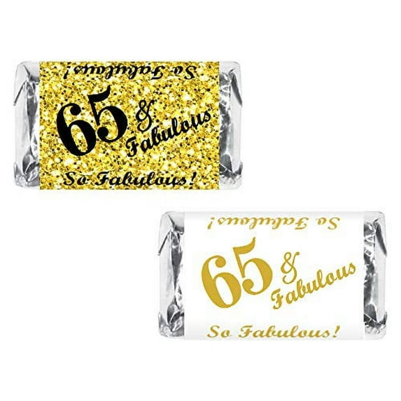 65 & Fabulous Miniatures Candy Bar Wrapper, (Set of 60) Mini Candy Bar Stickers Labels; Birthday Party Favor Décor. Candy Not Included.