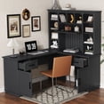 thumbnail image 1 of 65" Farmhouse L Shaped Executive Desk with Drawers, Wood Home Office Corner Desk with Shelves and Cabinet, File Drawer, Storage Cabinet, Rustic Computer Writing Desk, 1 of 7