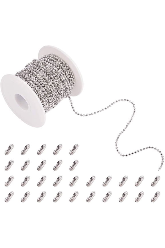 65 Feet 2.5mm 304 Stainless Steel Curb Cable Chain Link Necklace with 20 pcs Connectors Clasps for Jewelry Making Stainless Steel Color Gray