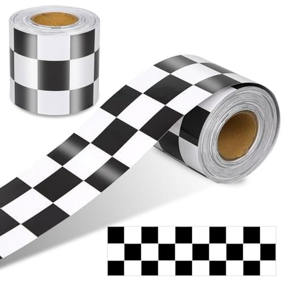 65 Feet Bulletin Board Borders, Checkered Flag Decorative Bulletin Border, Road Race Rolled Blackboard Straight Trim Borders Back to School Decoration for Classroom and Home