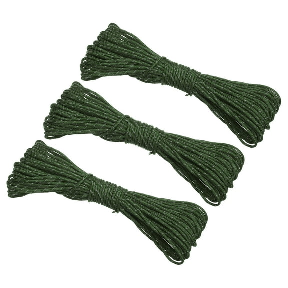 65 Feet Reflective Guyline Camping Paracord 3mm , 3 Pack Nylon Tent Cord Guyline Rope Army Green