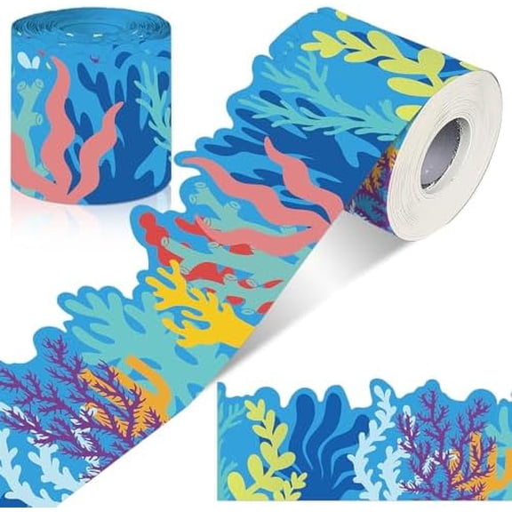 65 Feet Seas Coral Reef Classroom Bulletin Board Border Ocean Colorful Classroom Decor Borders Rolled Under The Sea Border Trim Paper Borders for Back to School Wall Chalkboard Decor$$Office