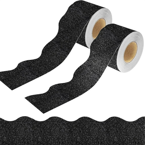 65 Feet Sparkle Self-Adhesive Bulletin Stickers,Balck Glitter Scalloped Bulletin Board Border,Shiny Decorative Border Trims,Chalkboard Cork Decoration Strips,for Home Office By Scheam