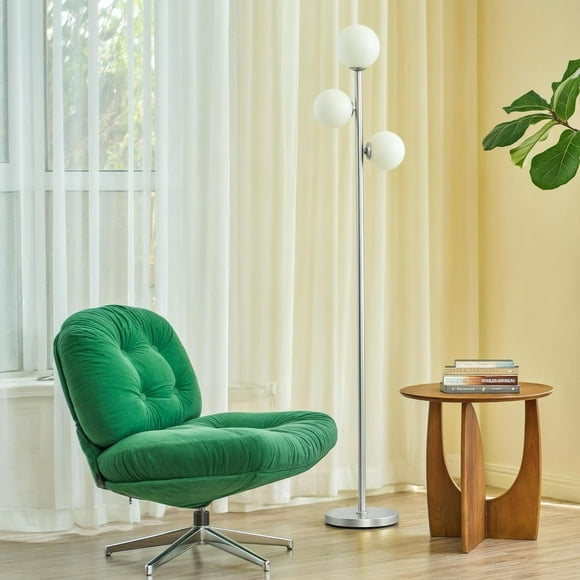 65" Floor Lamp for Living Room, Modern 3 Globe Pole Light for Bedroom, Dimmable LED Standing Lamps for Offices, Contemporary Living Room Décor, Bulbs Included, Nickel