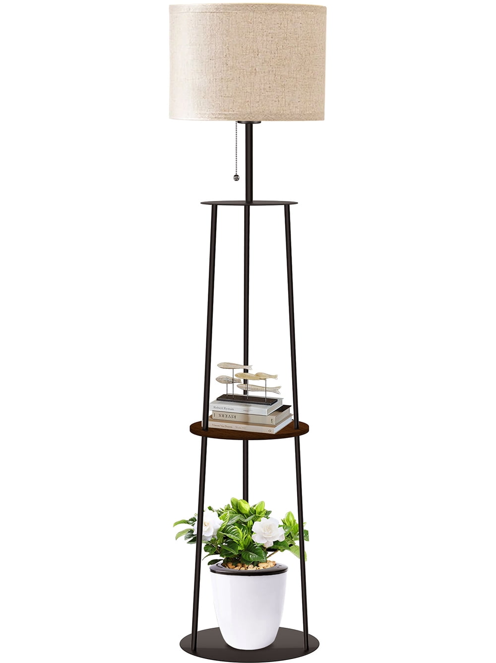 "65"" HadinEEon Modern Floor Lamp with 2 Shelves, 3 Color LED, Remote