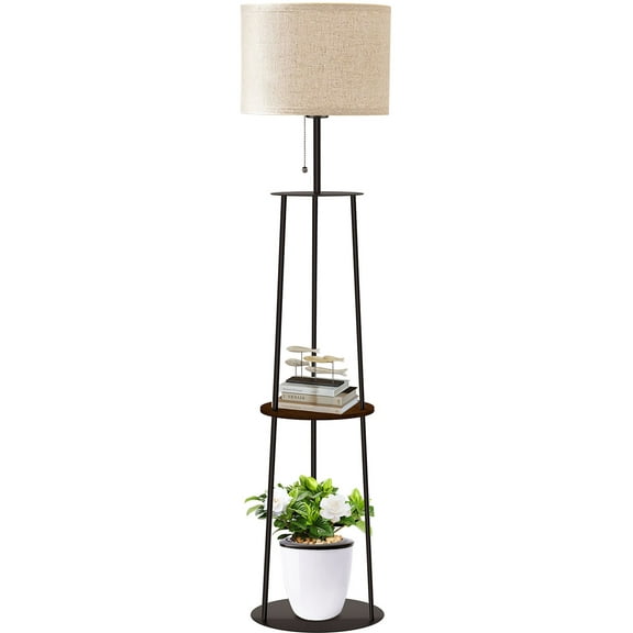 65" Floor Lamp with Shelves, Modern Round Standing Lamp with 3 Color Temperature Bulb – Corner Display Bookshelf Lamp for Living Room and Bedroom