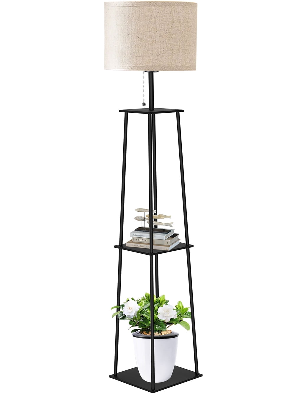 65" Floor Lamp with Shelves, Modern Square Standing Lamp with 3 Color Temperature Bulb  Corner Display Bookshelf Lamp for Living Room and Bedroom