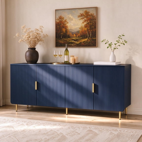 Entrintou Fashion 4 Doors Blue Sideboard, 65"inch , Kitchen, Living Room, Bedroom