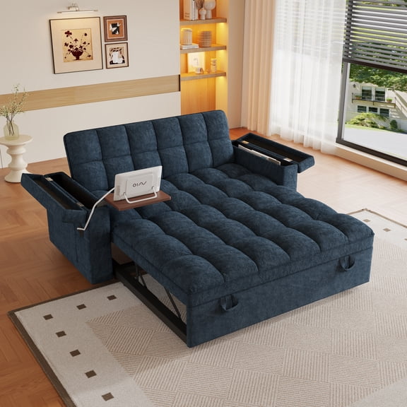 65" Foldable Sofa Bed 3-in-1 Convertible Chenille Futon Couch, Adjustable Backrest Sleeper Sofa Loveseat with Pillows & Armrest Storage for Apartment, Studio, Small Living Room