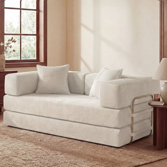 65"Folding Sofa Bed Convertable Corduroy Couch King Size Floor Sleeper 4-in-1 DIY Combination Modular Sofa Fold Out.