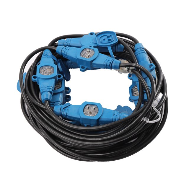 65 Ft HeavyDuty Waterproof Multiplug Extension Cord with 13 Sockets