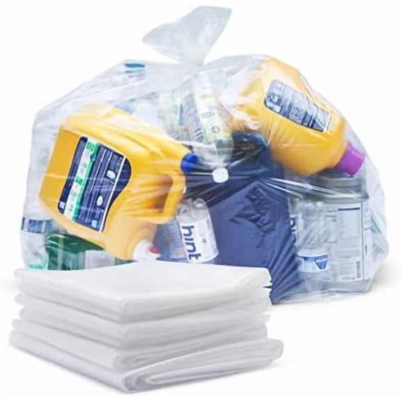 65 Gallon Clear Trash Bags, (50 Bags w/Ties) Clear Recycling Plastic Garbage Bags. 60 Gallon, 64 Gallon, 65 Gallon Trash Bags